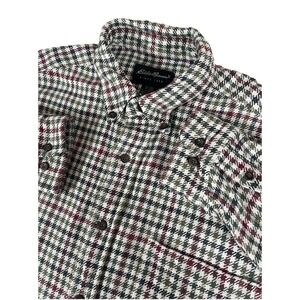Vintage Eddie Bauer Men's L Heavy Cotton Houndstooth Plaid Button Down L/S Shirt
